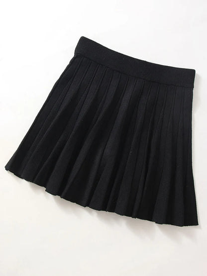 Knit Pleated Mini Skirt White For Women Spring A Line Short Skirt Woman Elastic Waist Women Knitted Black Mini Pleated Skirt