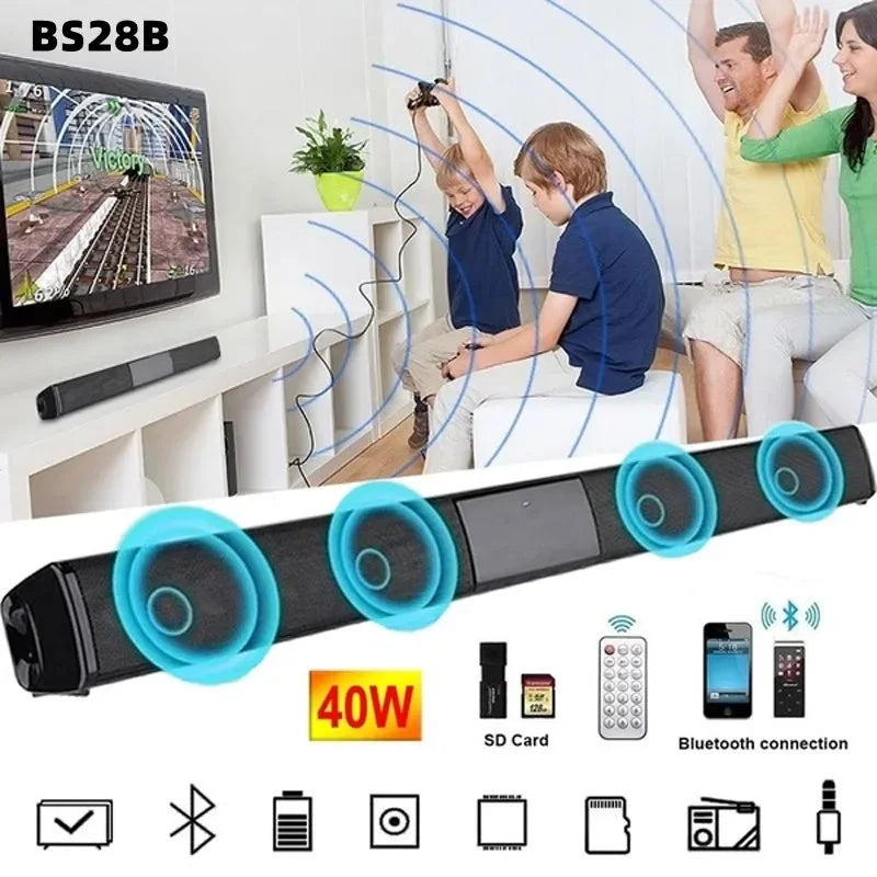 High Quality Bluetooth Speaker BS-28B High Power Wallmounted Wireless 40w Sound Bar Stereo Home Theater TV Strong Bass Sound Bar