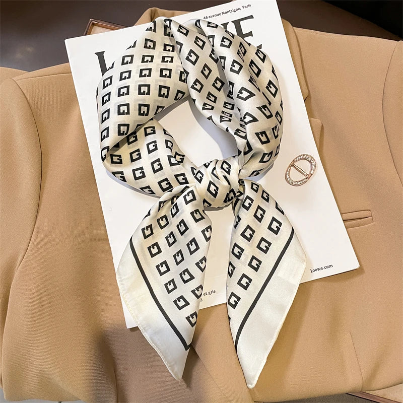 Luxury Brand Silk Square Plaid Scarf Women Satin Neck Hair Tie Band Soft work neckerchife 2021 NEW Hijab Head Female Foulard