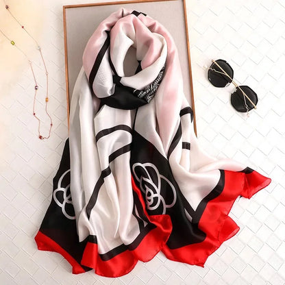 Women Fashion Print Silk Scarf Luxury Brand Warm 180X90CM Scarves Popular Lrage Satin Finish Shawl The Four Seasons Design Hijab