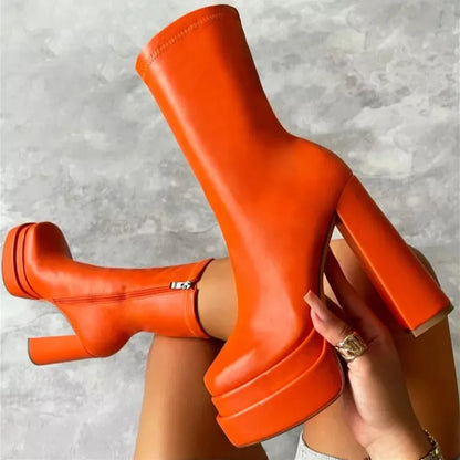 Woman Shoe 2023 New in Fashion Platform Boots Ladies High Quality Luxury Women Leather Boots Super High Heels Boots Women