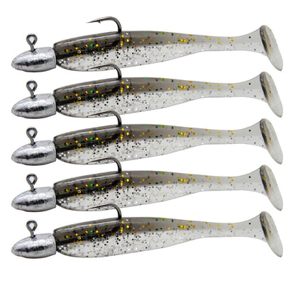 5Pcs/Lot T-tail Soft Fishing Bait Matched With Jig Head Hooks Artificial Wobblers Swimbait Fishing Tackles For Bass Pike Pesca