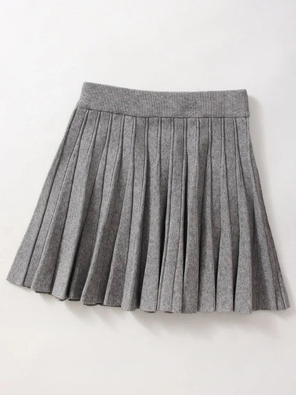 Knit Pleated Mini Skirt White For Women Spring A Line Short Skirt Woman Elastic Waist Women Knitted Black Mini Pleated Skirt