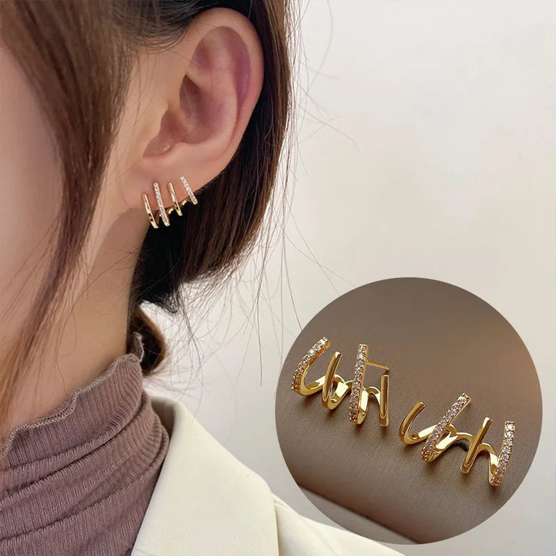 Korean Fashion Shiny Zircon Four Claws Stud Earrings for Women Dainty Ear Studs Girls Birthday Party Wedding New Fashion Jewelry