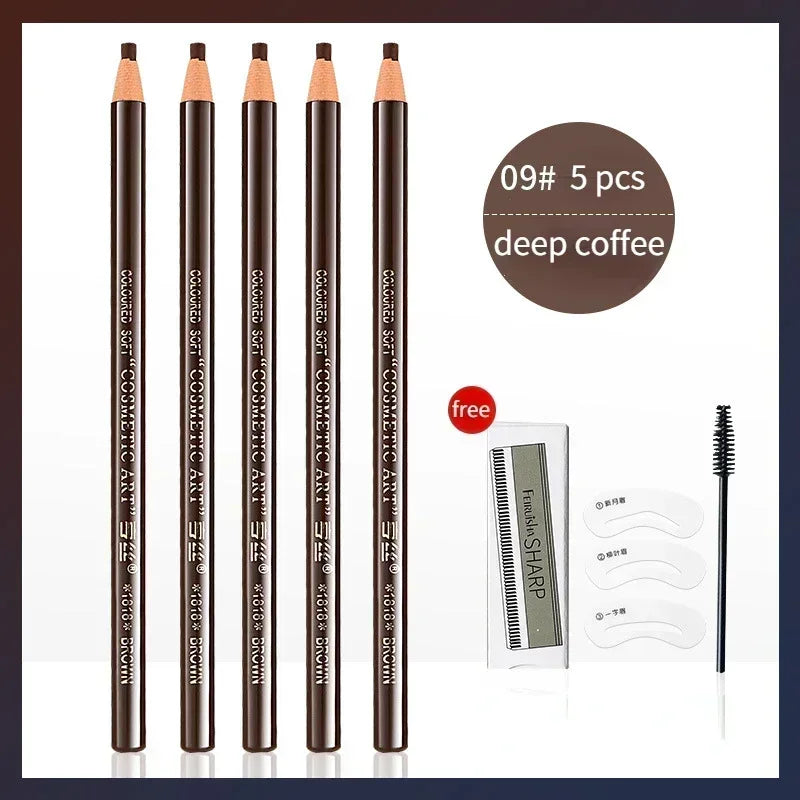 6 Colors Option Eyebrow Pencil Waterproof and Non-smudge Genuine Wood Hard Core Wholesale Wood Eyebrow Pencil Eyebrow Pen Golden