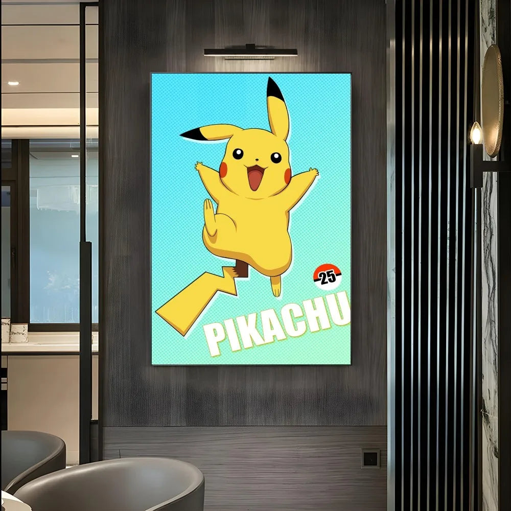 1PC Pokemon Pikachu Painting Cartoon Print Poster Paper Waterproof HD Sticker Bedroom Entrance Home Living Room Bar Wall Decor