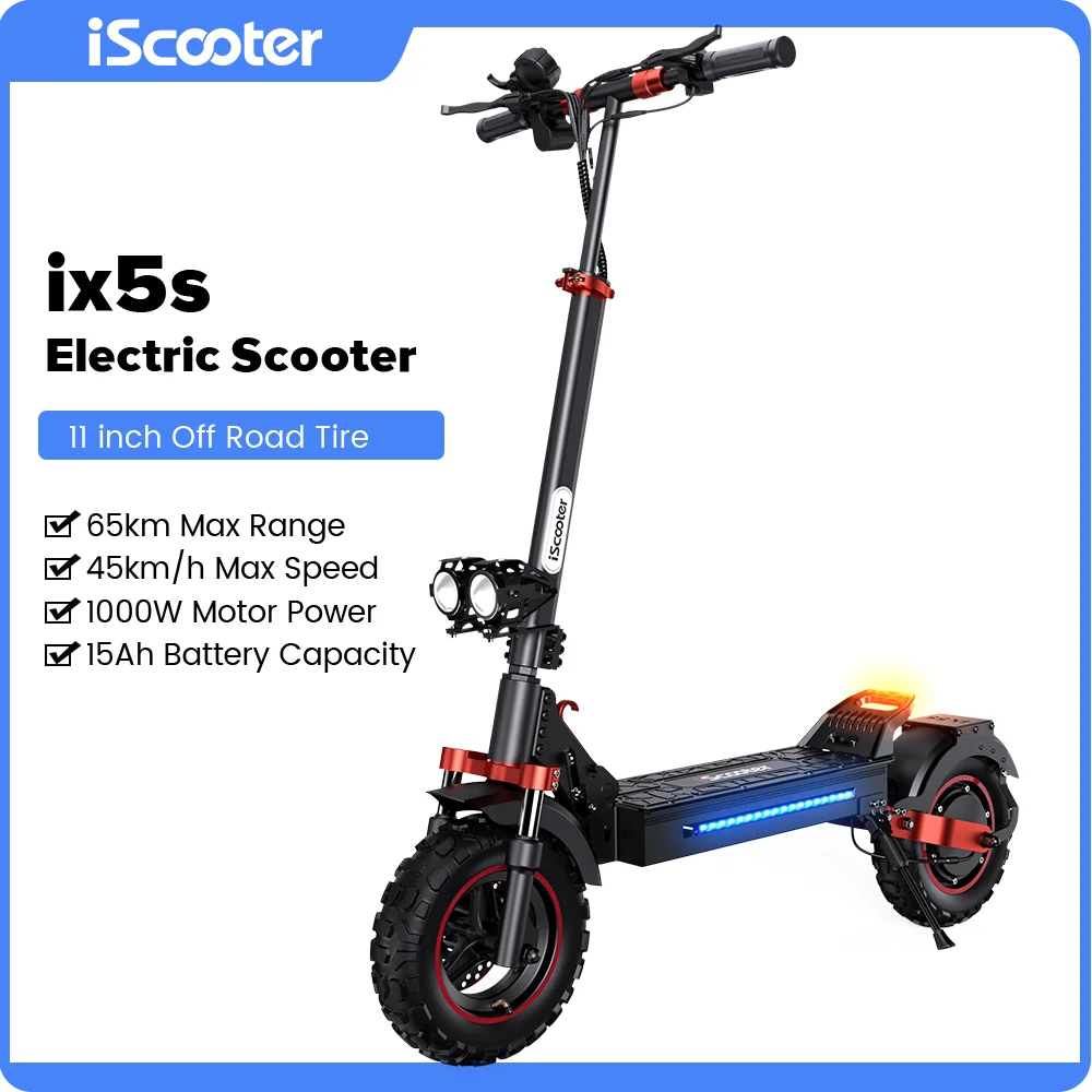 iScooter iX5s Electric Scooter 15Ah 1000W Powerful Kick Scooter Anti-skid Off Road Pneumatic Tire 65km Range 45km/h eScooter