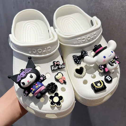 10pcs Cartoon New Sanrio Shoes Accessories Kawaii Kuromi Hole Shoes Buckle Diy Decoration Removable Girl Gifts