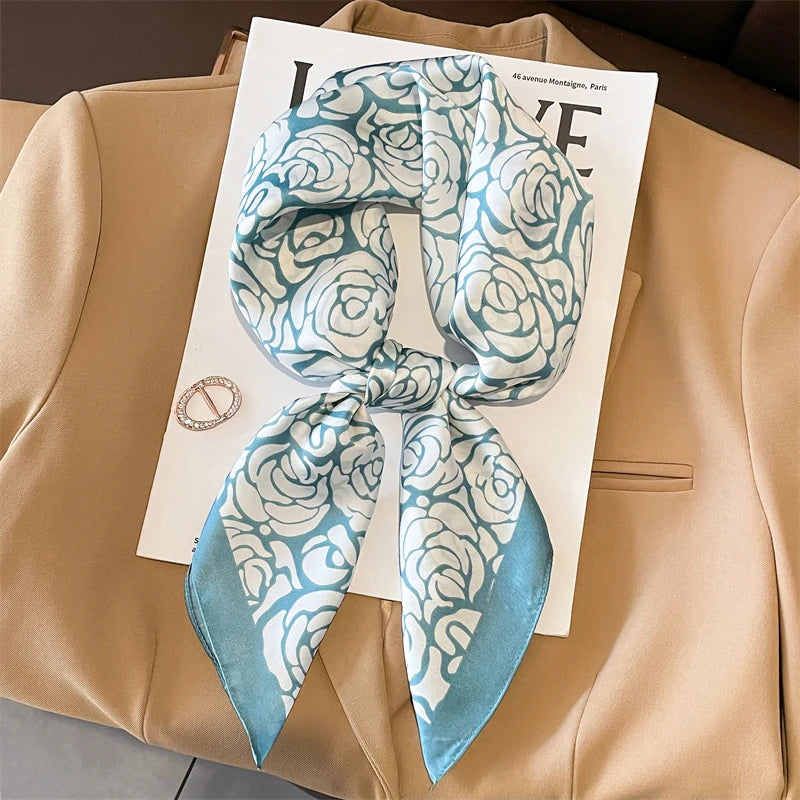 2024 Fashion Luxury Brand 70cm Silk Square Scarf Women Satin Neck Tie Female Hair Bandana Headkerchief Shawl Wrap Hijab Echarpe