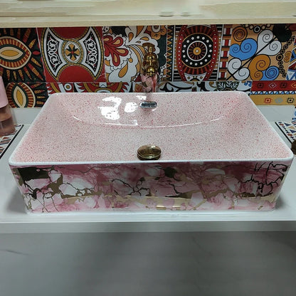 Nordic Pink Bathroom Sinks Simple Retro Above Counter Basin Art Ceramic Wash Basin Home Hotel Bathroom Washbasins Single Basin D