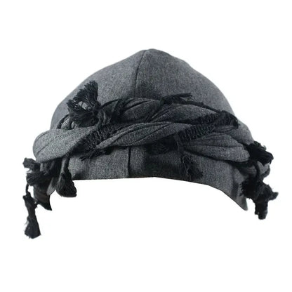 Men Hat Punk Burr Trim Twisted Tail Fringe Cotton Bandana Hat Hop Turban Hats Head Wrap Beanie Cap Solid Color Docker Hat 2024