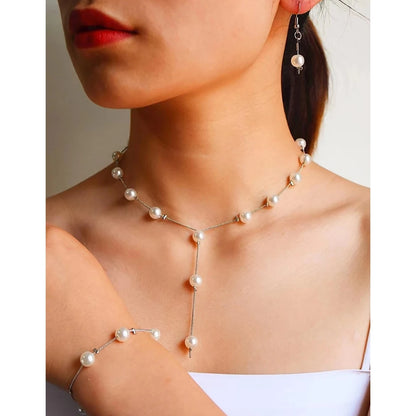 4Pcs/set Korean Edition Jewelry Sweet and Elegant Pearl Simple Temperament Necklace Earrings Bracelet Set Women's Fashion Jewelr