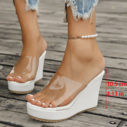 2024 Women Sandals New Casual Heels Woman Transparent Platform Wedges Non-slip Shoes Ladies Summer High Heel Large Size 35~43