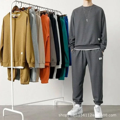 Men's Casual Suit with Round Neck Sweatshirt and Long-Sleeved Trousers for Autumn and Winter Tracksuit  Mens Clothes