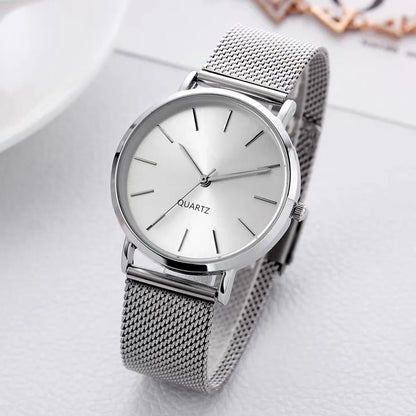 Luxury New High Quality Stainless Steel Mesh Strap Watch Quartz Movement Waterproof Women Man Casual Watches Gifts for Woman