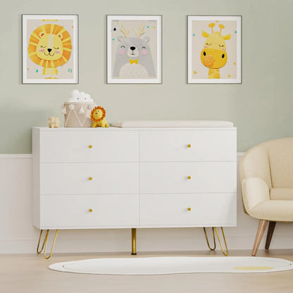 White Dresser for Bedroom, Wide Wood 6 Drawer Dressers & chests of Drawers, TV Stand for 55" TV, Modern Storage Drawers for Entr