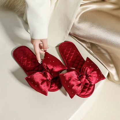 New Fashion Wedding Slippers Women Peep Toe Bedroom Home Sandals Bride Bridesmaid Wedding Shoes With Silk Bow