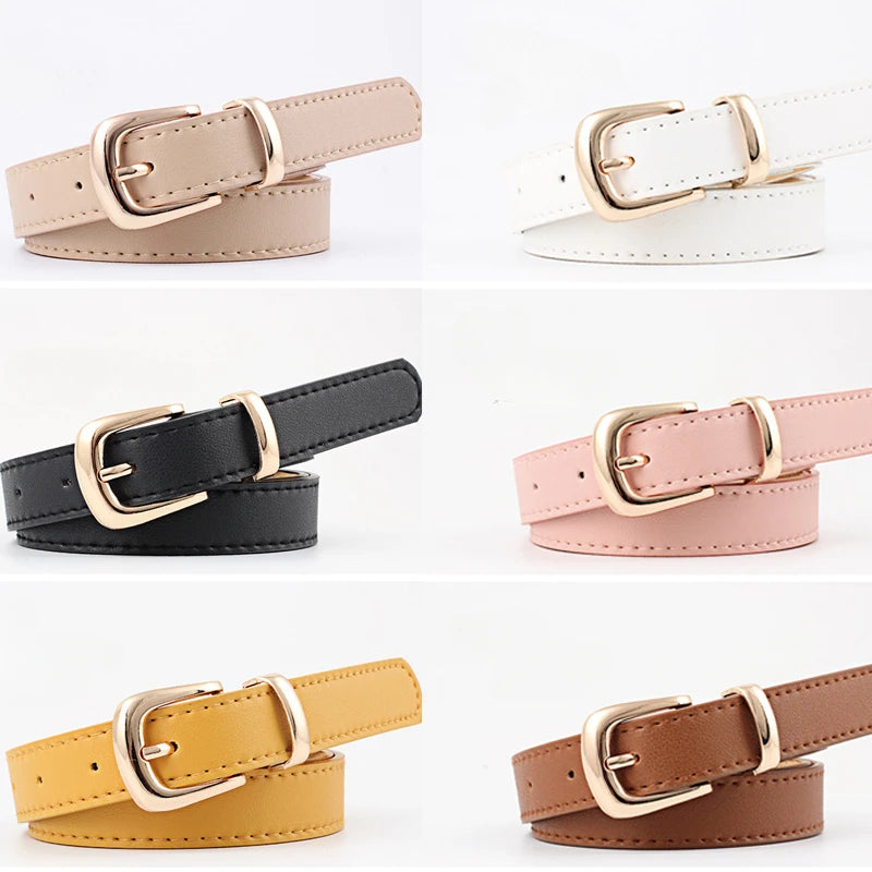 2.4X105cm  Women Belts PU Leather Simple Metal Buckle Belt Girls Dress Jean Pants Waistband Belts for Lady Luxury Designer Brand