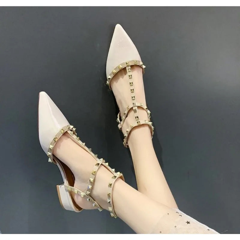 2024 Summer high-heeled women's sandals Fashion brand design pointed rivet red casual shoes