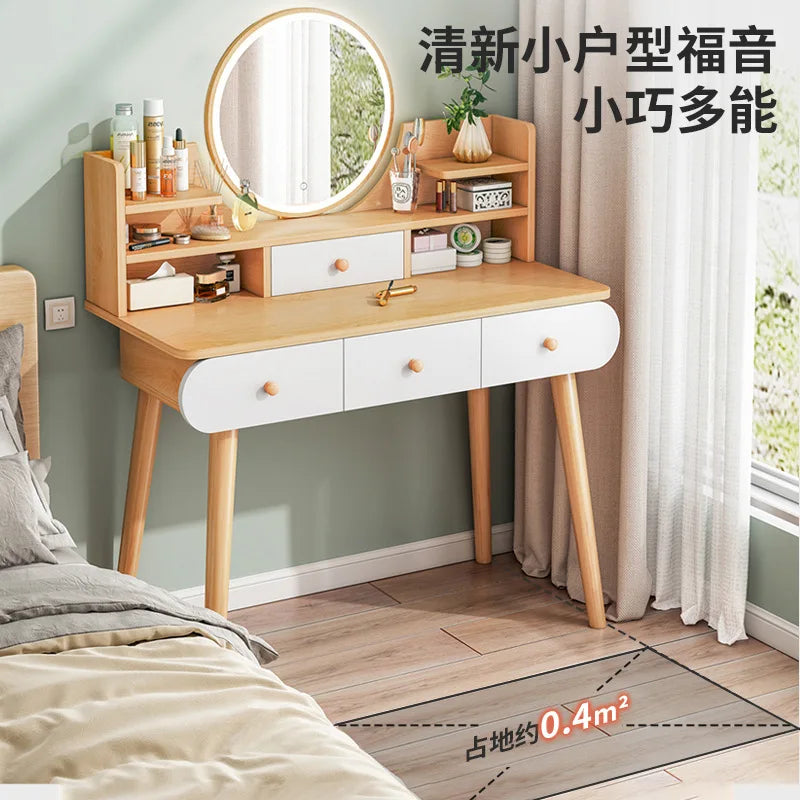 Nordic Dressing Table with Makeup Mirror Simple Bedroom Makeup Table One Piece Table Rental Room Dressing Table Home Dressers