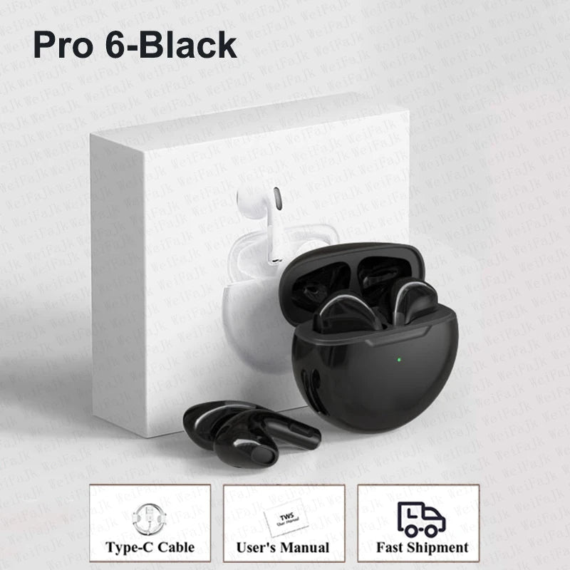 Original Pro 6 TWS Max Wireless Bluetooth Earphones Mini Earbuds Noise Cancelling Headset For Airpodding Apple iPhone Headphones