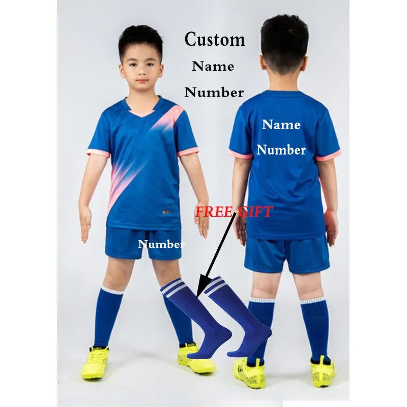 Boys Football Jersey tracksuit Child Soccer Sports Uniforms Kids Play Ball Sportswear Kits vest children's football suit Socks 1