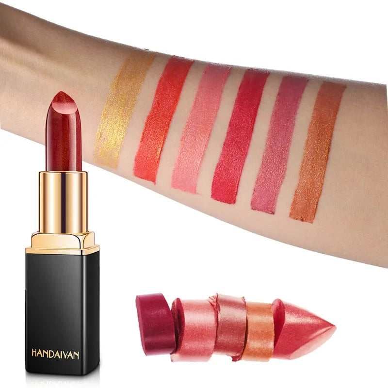 9 Colors Golden Glitter Matte Velvet Nude Metal Lipstick Shimmer Sexy Red Pigments Makeup Long Lasting Waterproof Profissional