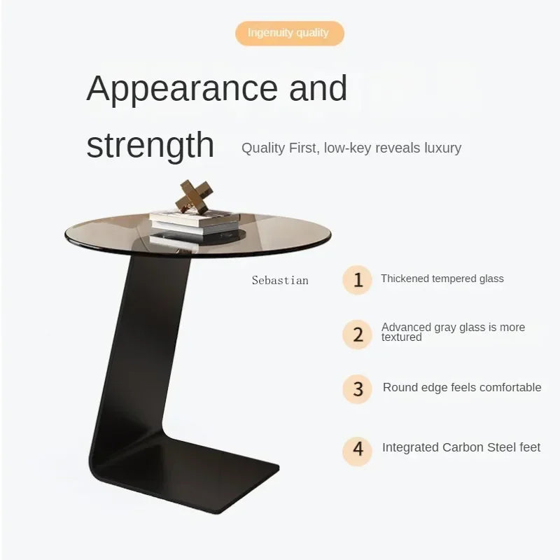 Tempered Glass Coffee Table, Small Unit, Living Room, Minimalist Round Table, Creative Corner Table mesas, Rock Slab Edge Table