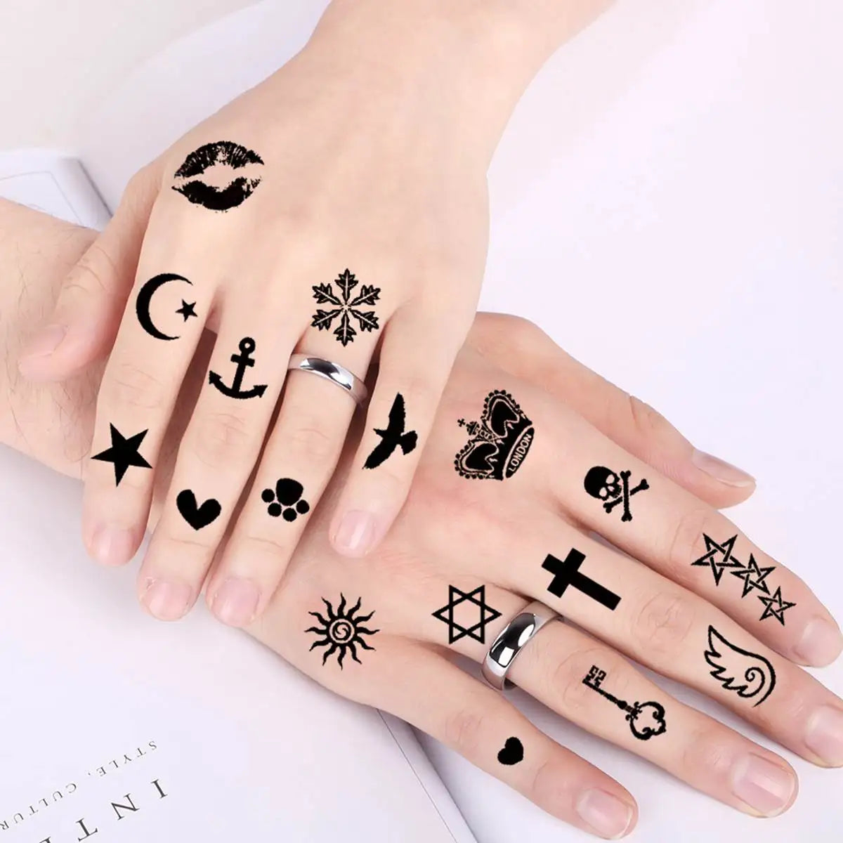 15 Sheets Small Temporary Tattoos For Kids Women Men Finger Fake Tattoo Stickers Letter infinity Star Moon Black Tatoos Paste