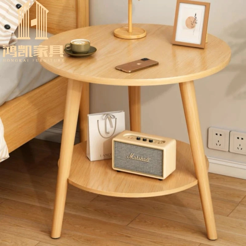 Wooden small coffee table double layer multi size coffee table for home Double Deck Round Coffee Table