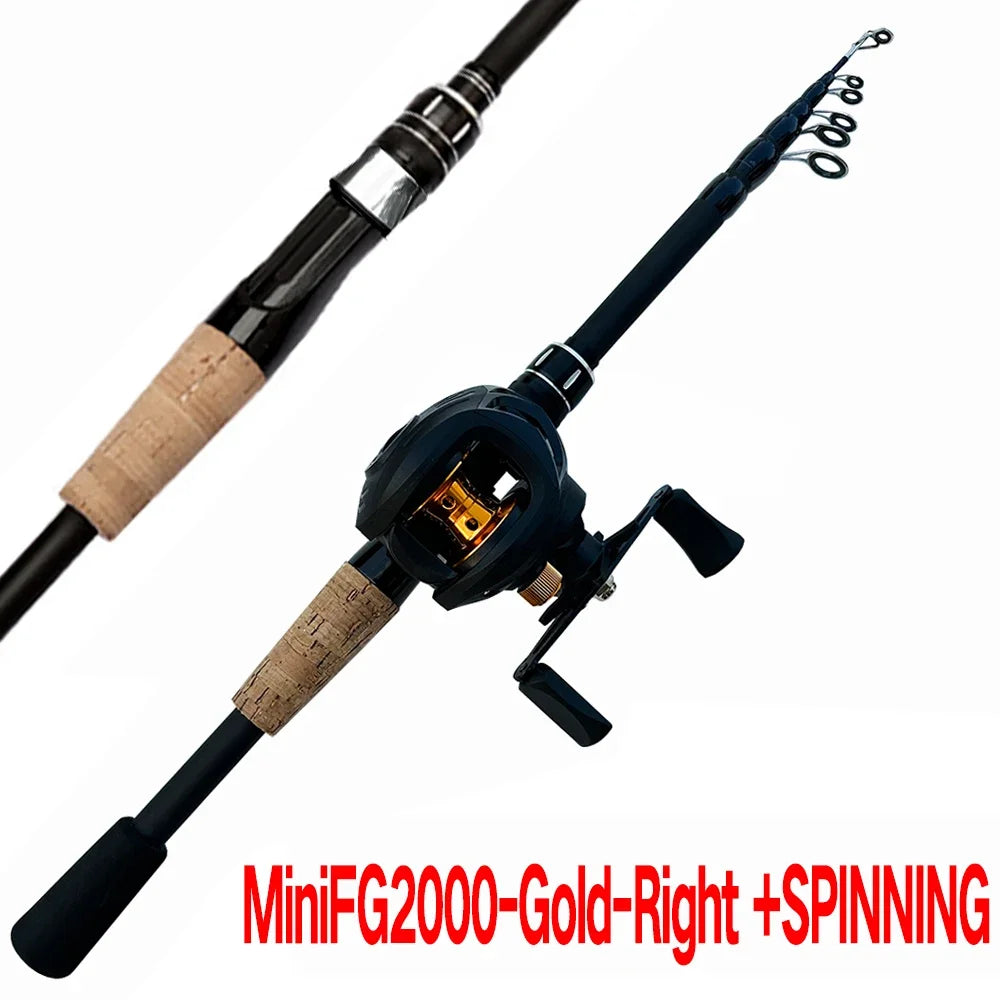 Fishing Rod and Reel Combo Set Telescopic Lure Rod Spinning Casting Short Jigging Rod 1.5m-2.4m Baitcasting Reel Max Drag 8kg