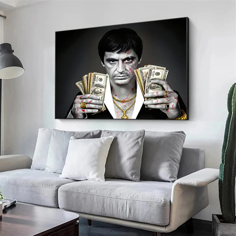 Modern Gangster Movie Scarface Posters Prints Tony Montana Money Canvas Painting Portrait Wall Art Pictures Living Room Decor