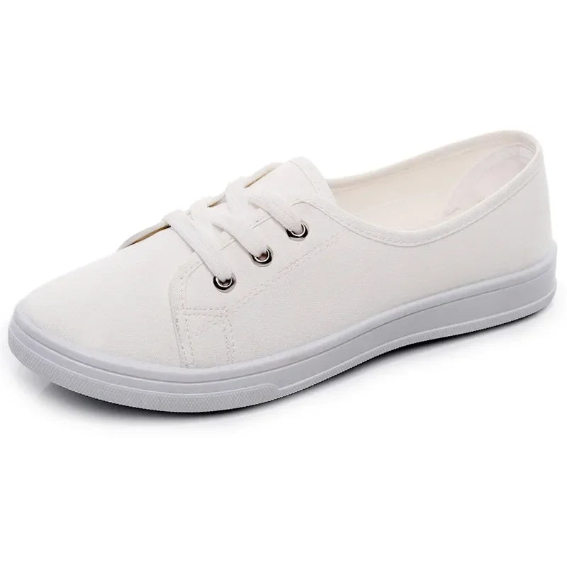 Lady Classic Round Toe White Canvas Shoes for Student School Women Cool Black Comfort Street Lace Up Shoes Zapatos De Mujer F921