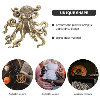 Miniature Octopus Figurine Retro Octopus Ornament Bronze Collectibles Statues Brass Octopus Figurine Office Mini Statues