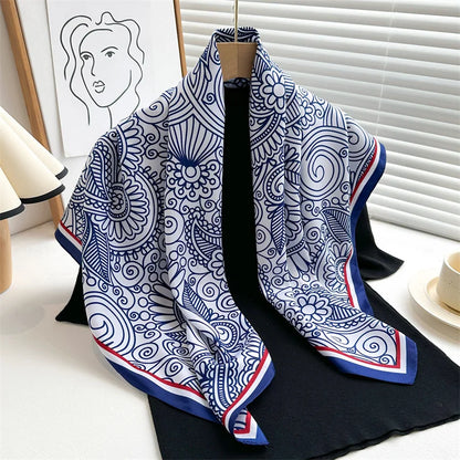 90*90Cm Square Scarf Twill Silk Feeling Women Head Shawls and Wraps Luxury Hair Tree Print Neck Scarves Hijab Bandana Pashmina