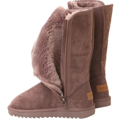 2024 Hot Sale Ladies Shoes Side Zipper Women's Boots Winter Round Toe Plush Fleece for Warmth Solid High Tube Flat Snow Boots