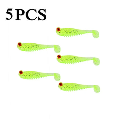 5pcs Fishing Bait Cluster Lure Soft Bait 3D Eyes Head Tail Wobbler Simulation Fishing Bait Sea Bass Fishing Accessories