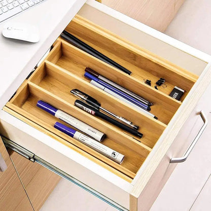 Kitchen Utensil Storage Box Expandable Bamboo Drawer Organizer with Adjustable Compartments for Kitchen Utensils for Jewelry