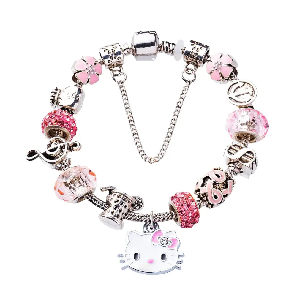 Hello Kitty Charms Bracelets Cute Bangle DIY Bracelets Cartoon Bracelet Cubic Zirconia Adorable Accessories for Wife Girlfriend