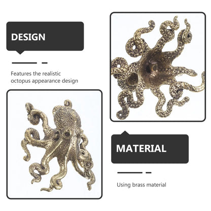 Miniature Octopus Figurine Retro Octopus Ornament Bronze Collectibles Statues Brass Octopus Figurine Office Mini Statues