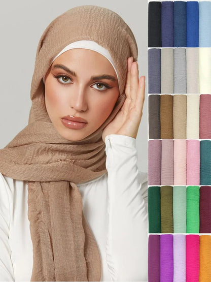 95*180CM Women Muslim Crinkle Hijab Scarf Femme Musulman Soft Cotton Headscarf Islamic Hijab Shawls Wraps Head Scarves wholesale