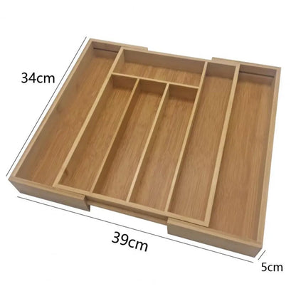 Kitchen Utensil Storage Box Expandable Bamboo Drawer Organizer with Adjustable Compartments for Kitchen Utensils for Jewelry