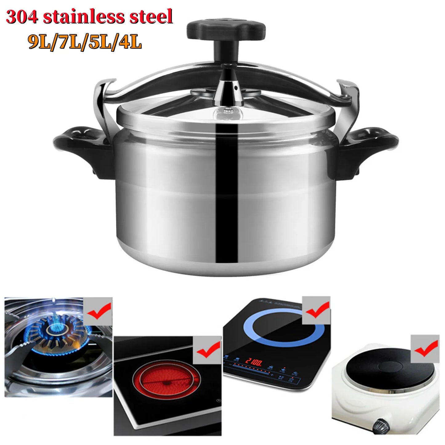 9L Aluminum Pressure Cooker Large Capacity Gas Cooker Pressure Cooker Stew Pot Universal Kitchen Household Induction Cookware