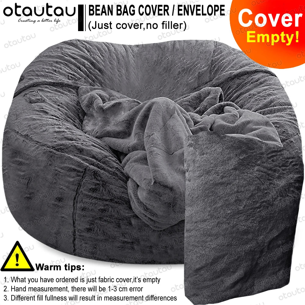 LooX OTAUTAU© 200cm Giant Bean Bag Sofa Bed Slipcover No Stuffed Fluffy Big XXL Beanbag Chair Recliner Pouf Seat Puff Couch Furniture