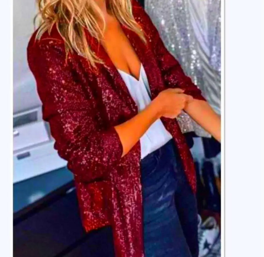 New Fashion Sequins Blazers Women's Suit Jacket Casual Long Sleeve Glitter Suits Party Wear Shiny Lapel Coat Rave Outerwear