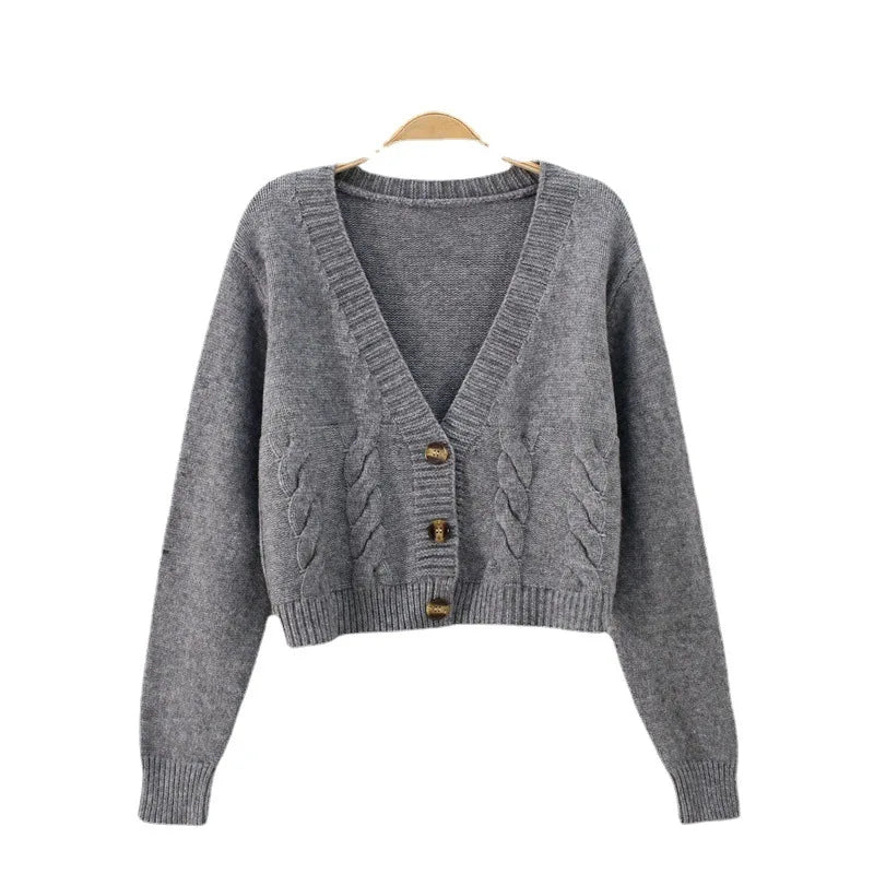 Women Button Long Sleeve Cropped Knitted Cardigan Sweater Summer Lady Korean Short Knitwear Twist Tops PUMY-MY968749