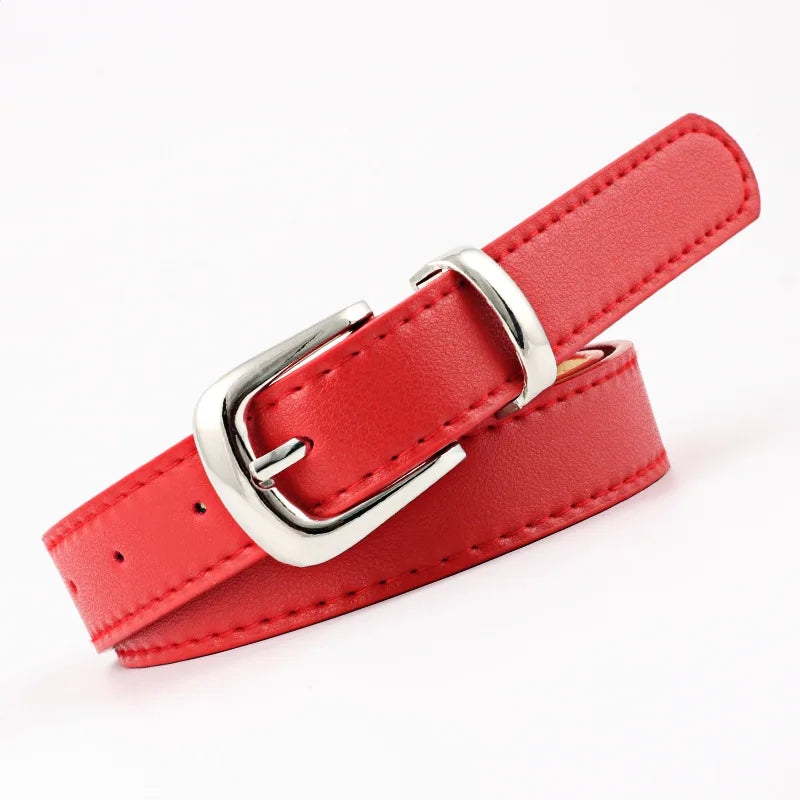 2.4X105cm  Women Belts PU Leather Simple Metal Buckle Belt Girls Dress Jean Pants Waistband Belts for Lady Luxury Designer Brand