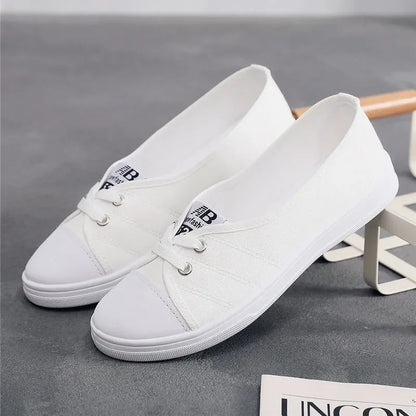 Lady Classic Round Toe White Canvas Shoes for Student School Women Cool Black Comfort Street Lace Up Shoes Zapatos De Mujer F921