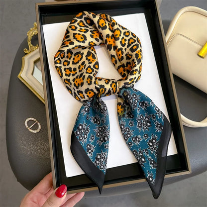 2024 New Leopard Print Square Scarf Women's Imitation Silk Scarf Casual Versatile Decoration Small Neck Scarf 70CMx70CM