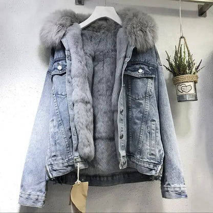 Women Denim Cost Single Breasted Button Jackets Fleece Patchwork Cardigan Pockets Outerwear Casual Warm Solid Loose Fit